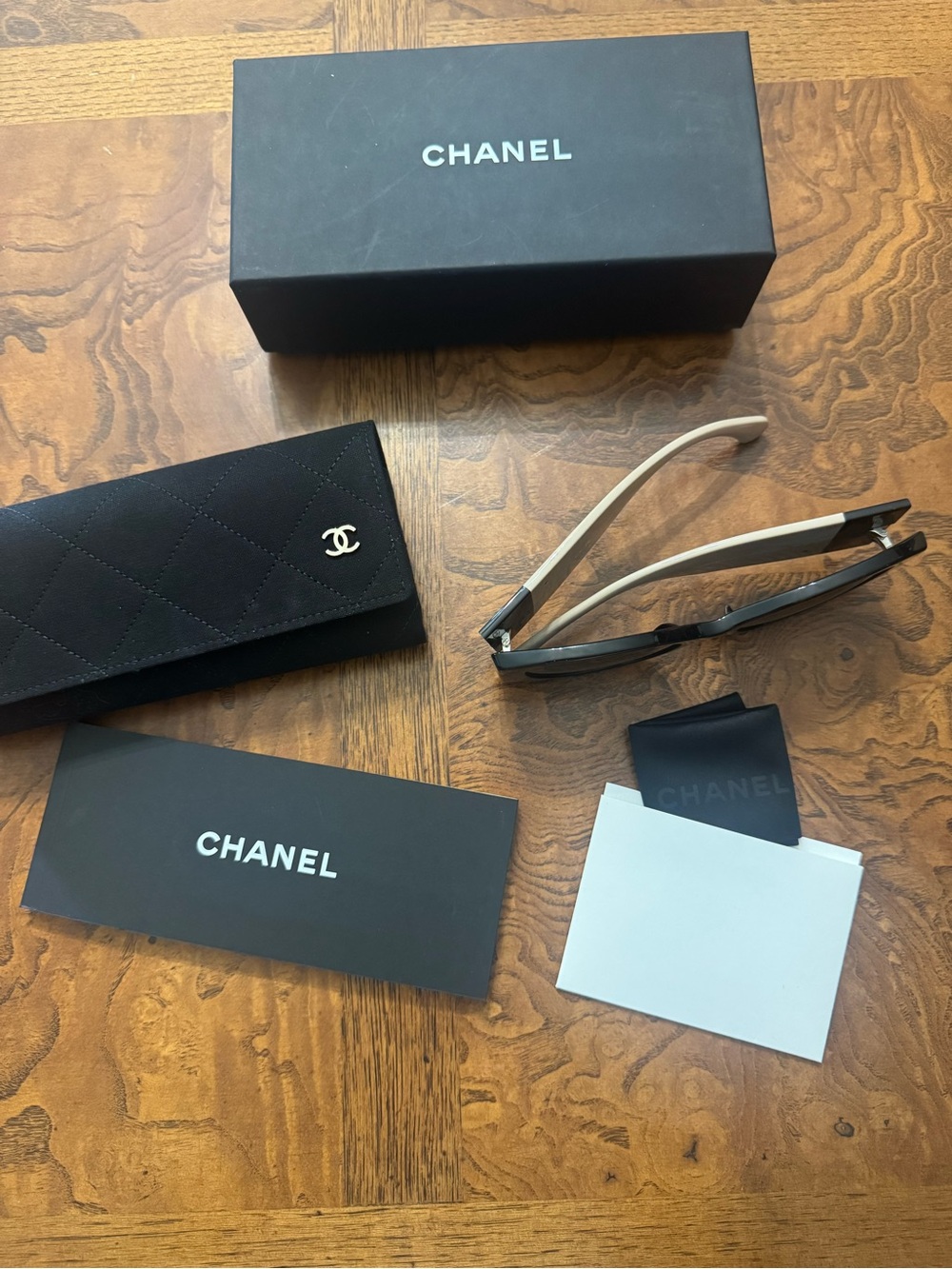 Chanel Oval Sunglasses Beige/black with case, box - Picture 9 of 12